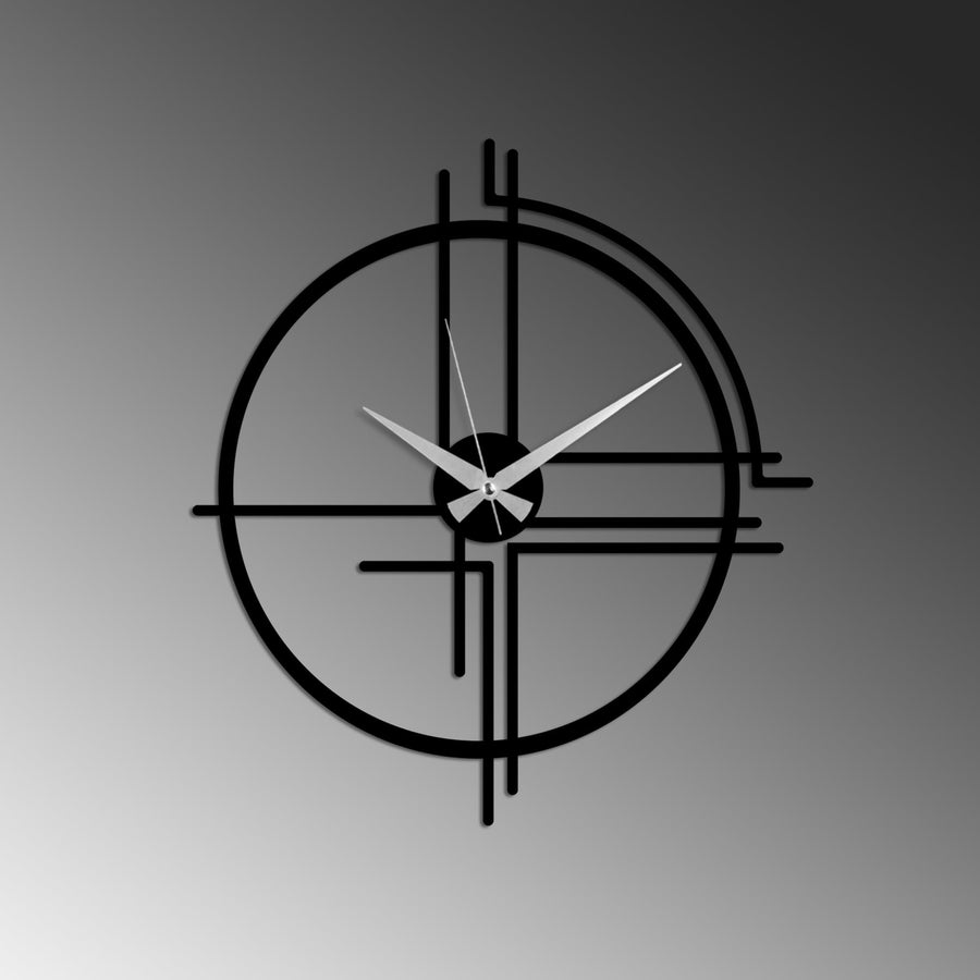 Kesisen Çizgi Modern Metal Duvar Saati - Siyah