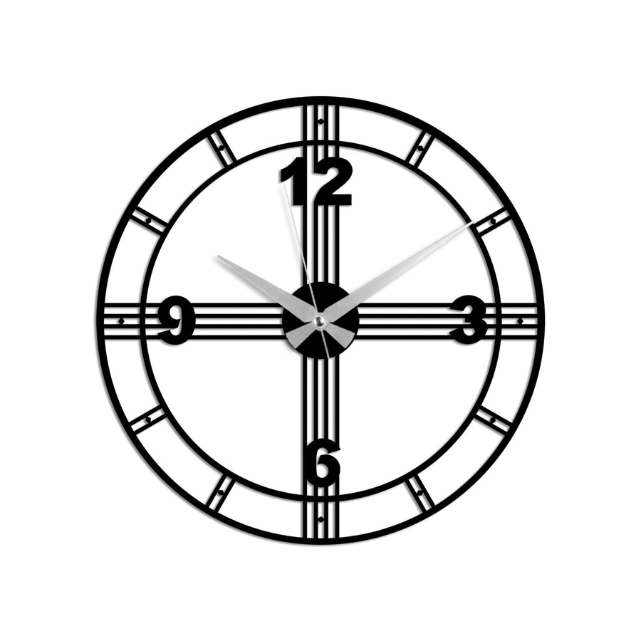 Capraz Hatli Modern Metal Duvar Saati - Siyah