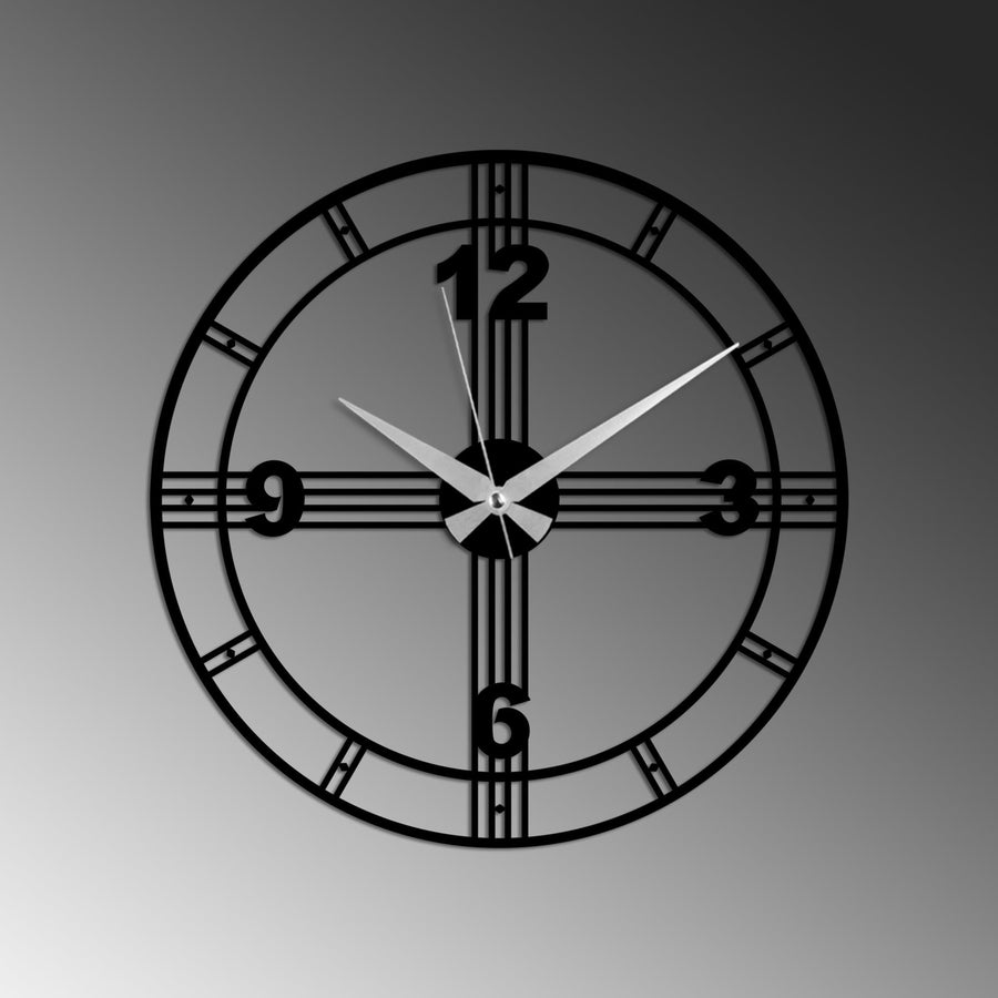 Capraz Hatli Modern Metal Duvar Saati - Siyah