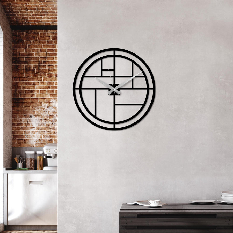 Geometrik Izgara Metal Duvar Saati - Siyah