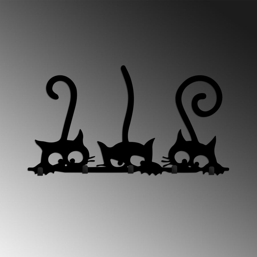 Uc Kedi Metal Duvar Askılığı - Siyah