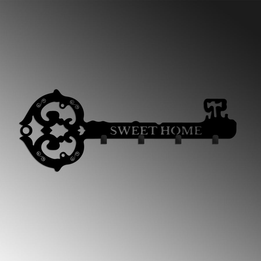Sweet Home Anahtar Metal Duvar Askılığı - Siyah