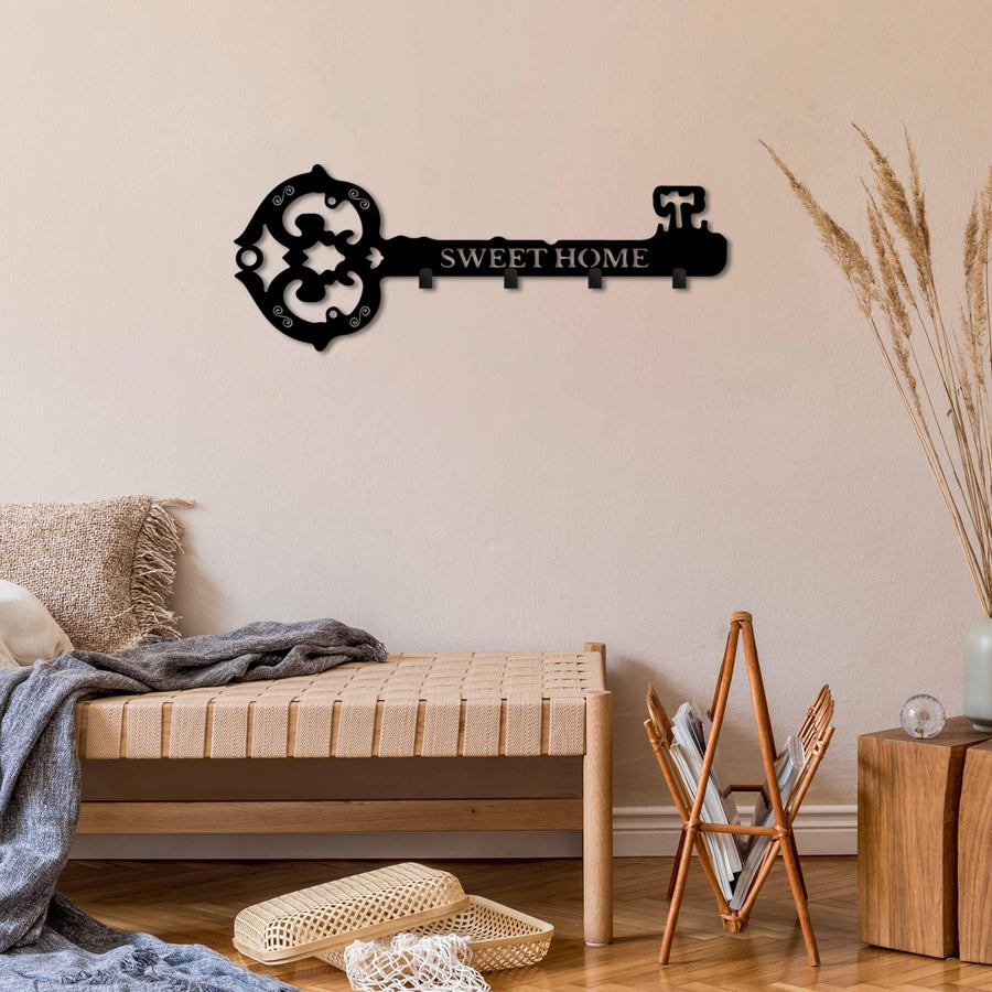 Sweet Home Anahtar Metal Duvar Askılığı - Siyah
