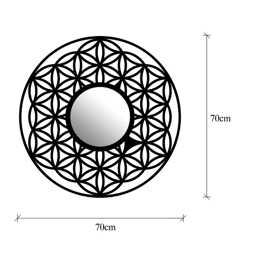 Geometrik Hayat Cicegi Metal Duvar Aynası - Siyah