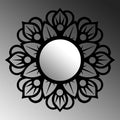 Mandala Yaprak Metal Duvar Aynası - Siyah