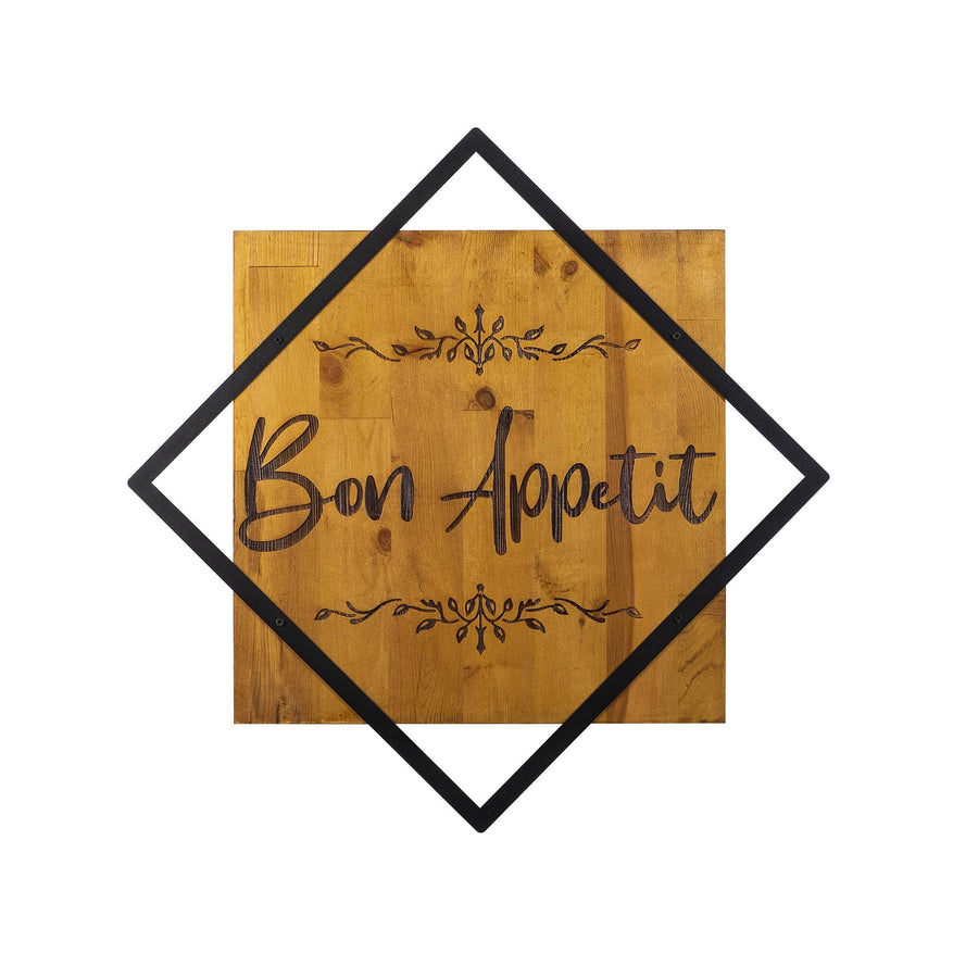 Bon Appetit Ahsap Metal Duvar Panosu - Kahve