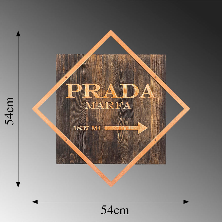 Prada Marfa Bakir Cerceveli Ahsap Metal Pano - Kahve