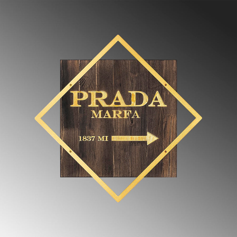 Prada Marfa Altin Cerceveli Ahsap Metal Pano - Kahve