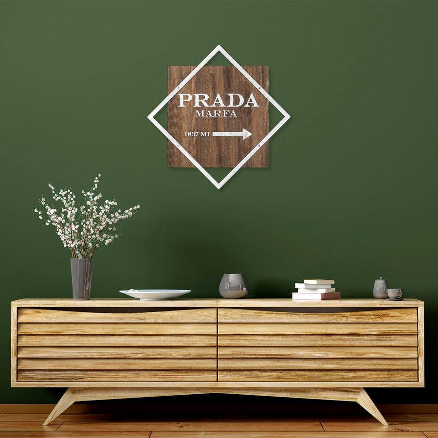 Prada Marfa Gumus Cerceveli Ahsap Metal Pano - Kahve