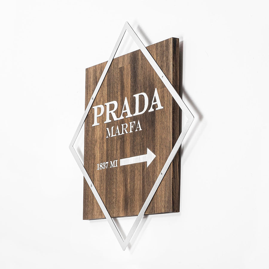 Prada Marfa Gumus Cerceveli Ahsap Metal Pano - Kahve