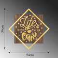 Life Begins After Coffee Yazili Metal Ahsap Pano - Altin