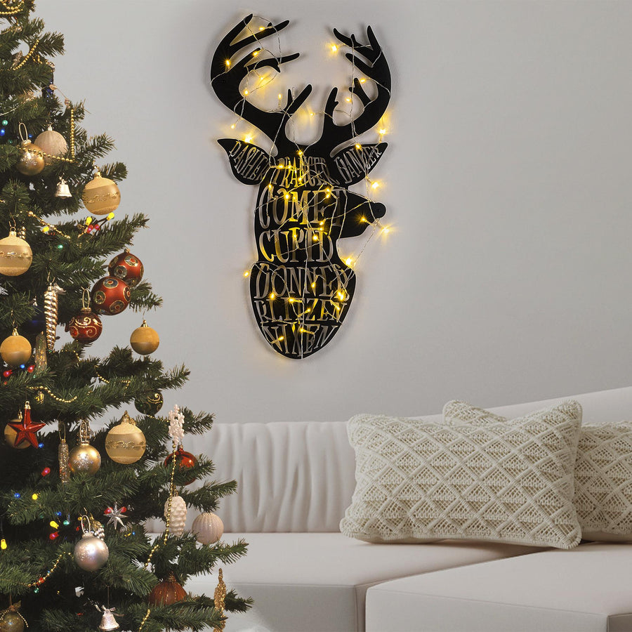 Geyik Noel Metal Duvar Panosu - Siyah