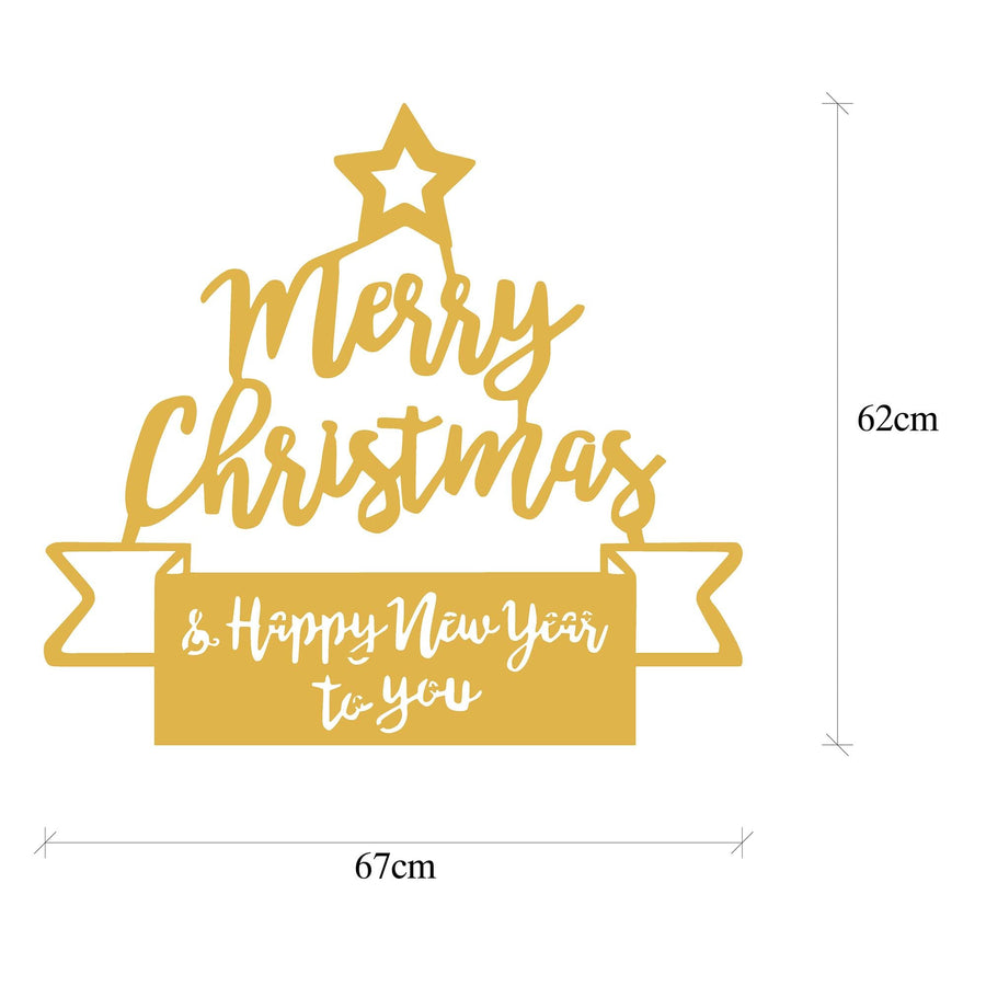 Merry Christmas Yazılı Metal Duvar Aydınlatması - Altın