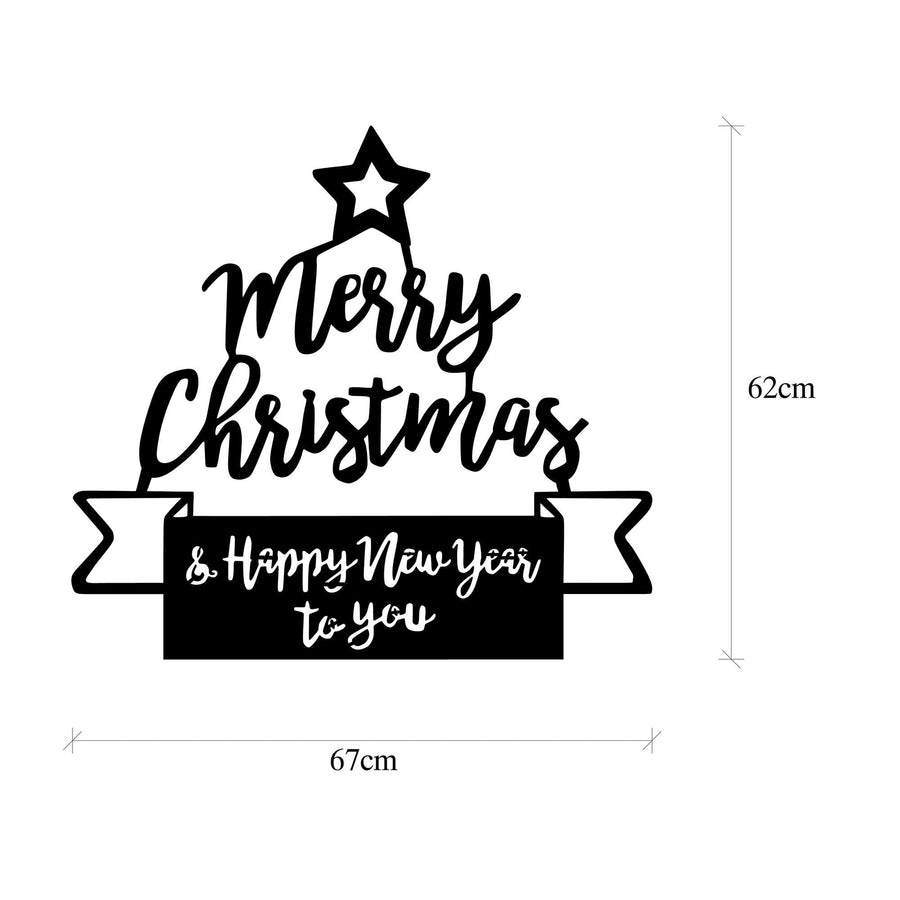 Merry Christmas Yazılı Metal Duvar Aydınlatması - Siyah