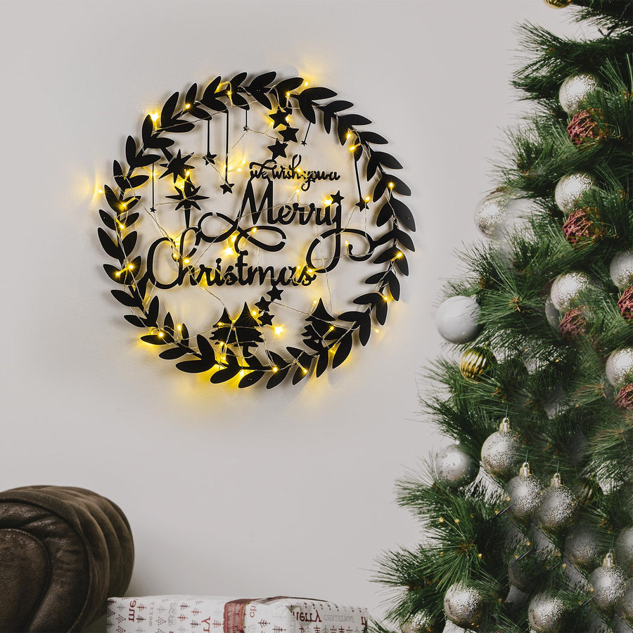 Çelenk Noel Metal Duvar Aydınlatması - Siyah