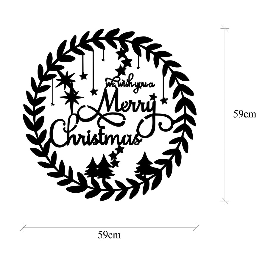 Çelenk Noel Metal Duvar Aydınlatması - Siyah