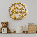 Merry Christmas Yazili Dairevi Metal Duvar Apligi - Altin