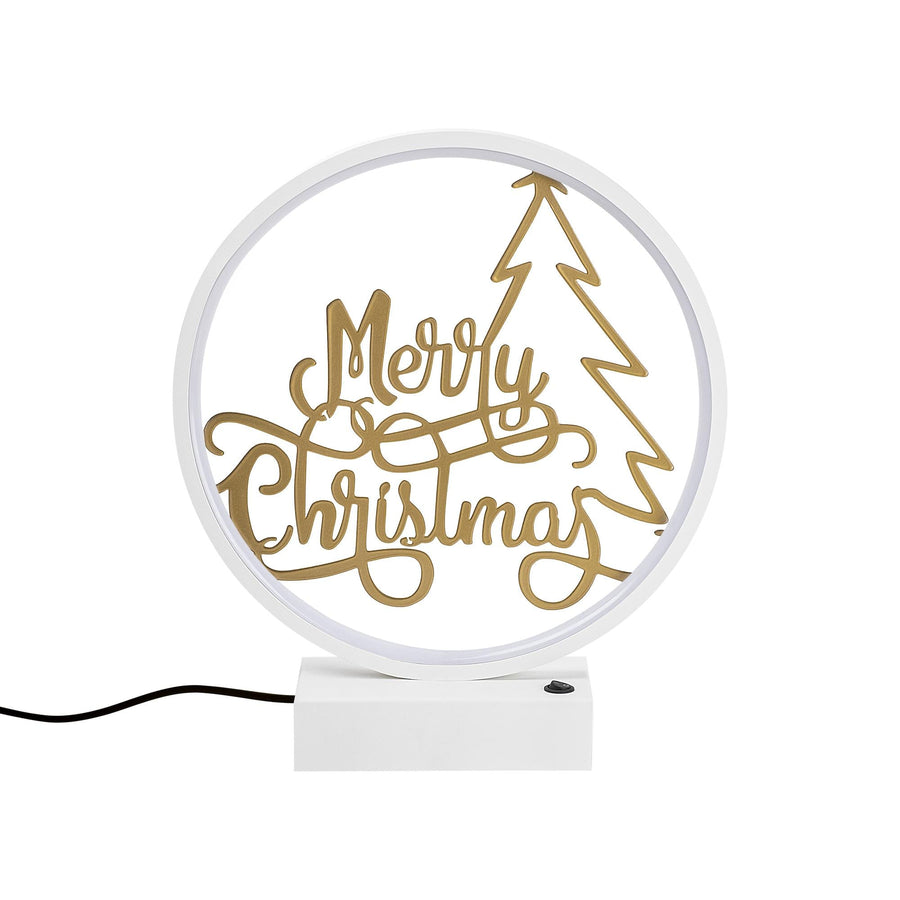 Merry Christmas Yazili Yuvarlak Masa Lambasi - Beyaz
