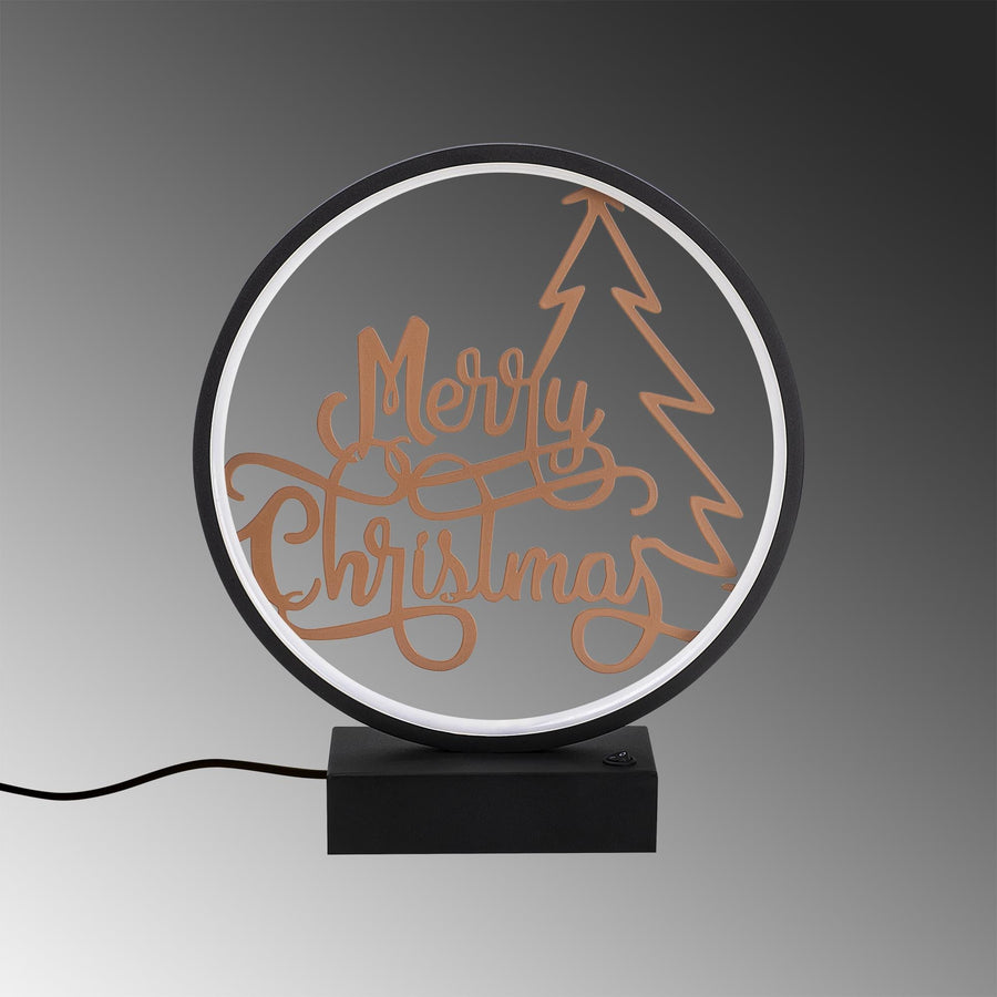 Merry Christmas Yazili Yuvarlak Masa Lambasi - Siyah