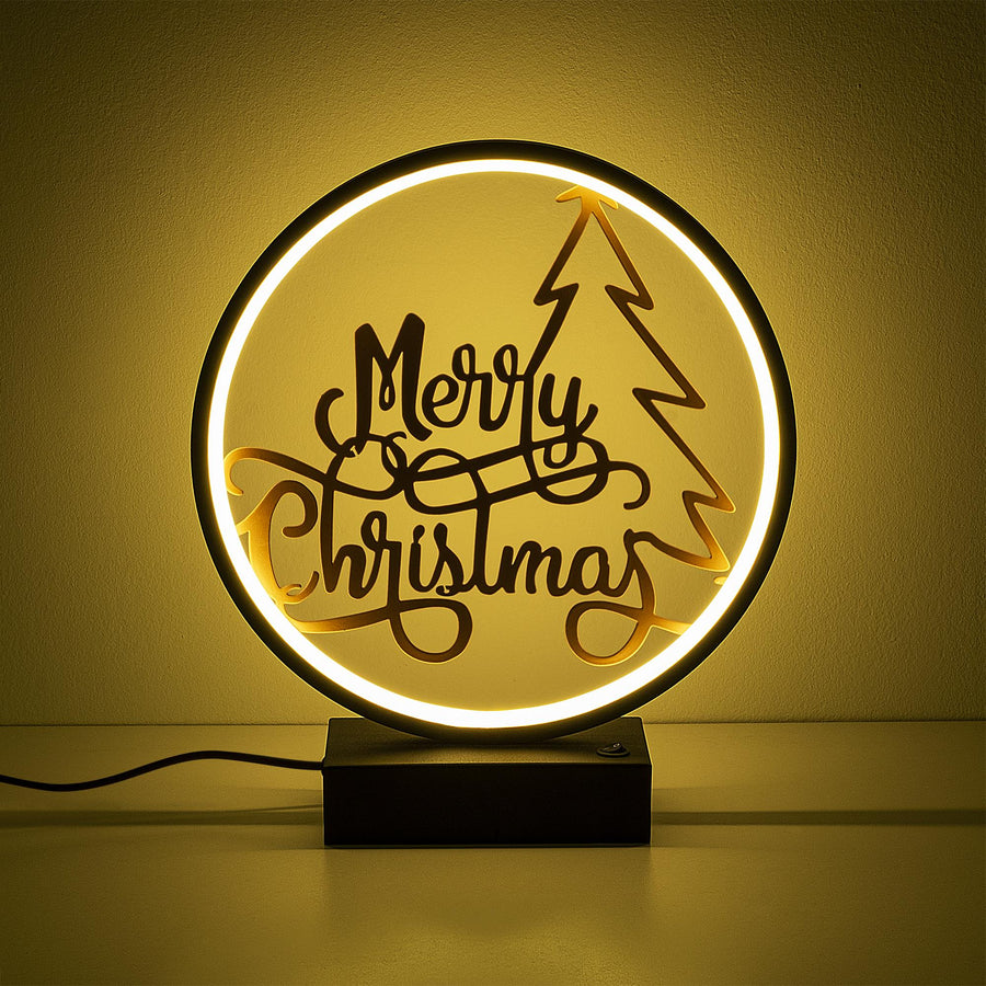 Merry Christmas Yazili Yuvarlak Masa Lambasi - Siyah