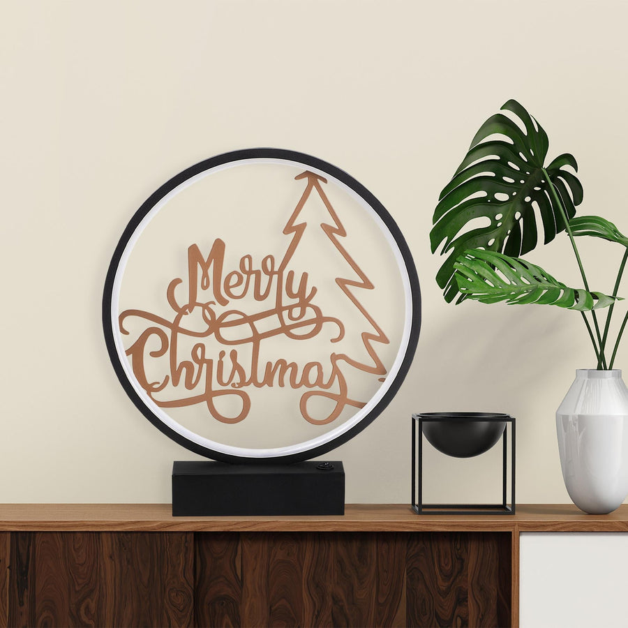 Merry Christmas Yazili Yuvarlak Masa Lambasi - Siyah