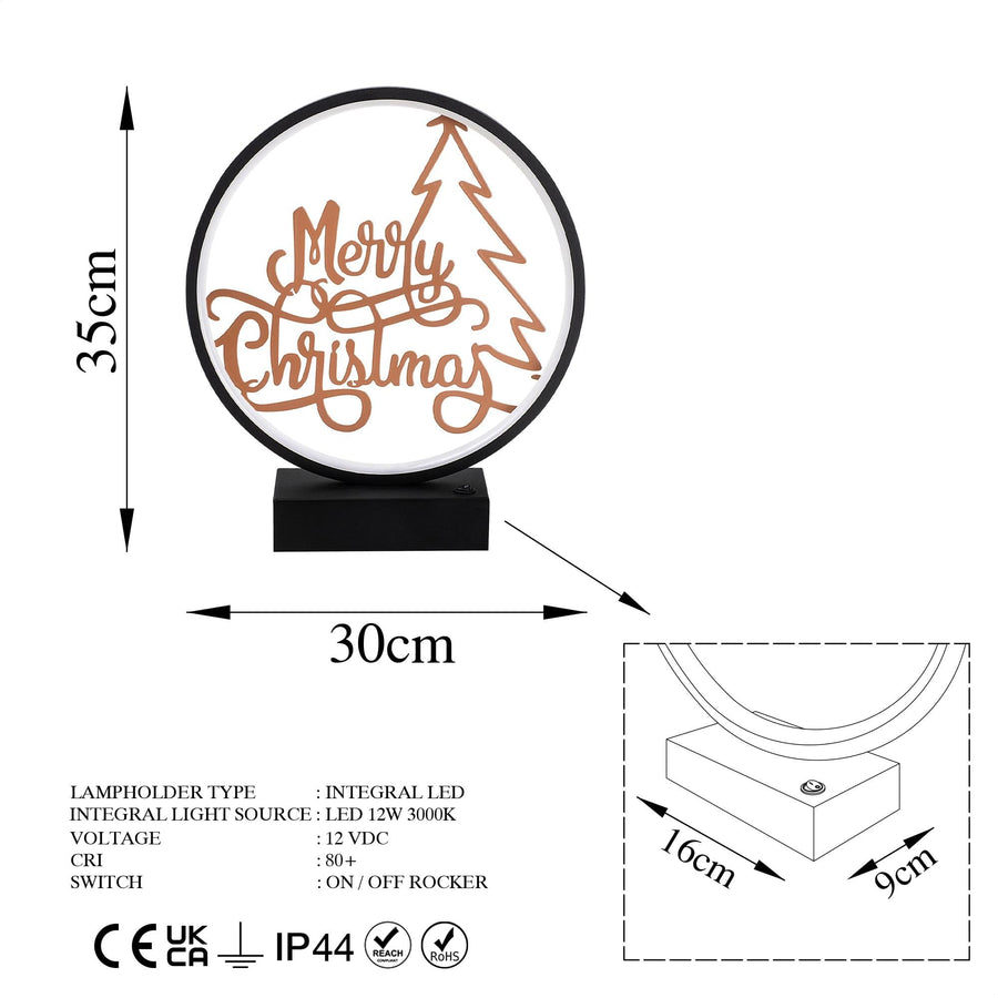 Merry Christmas Yazili Yuvarlak Masa Lambasi - Siyah