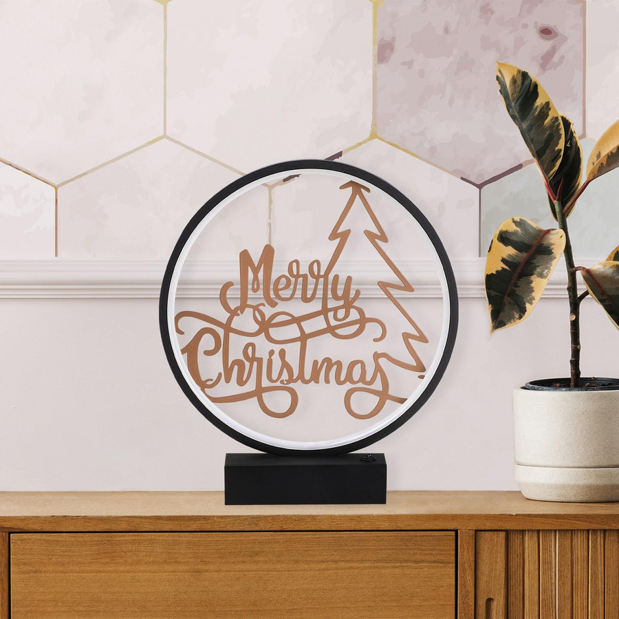 Merry Christmas Yazili Yuvarlak Masa Lambasi - Siyah
