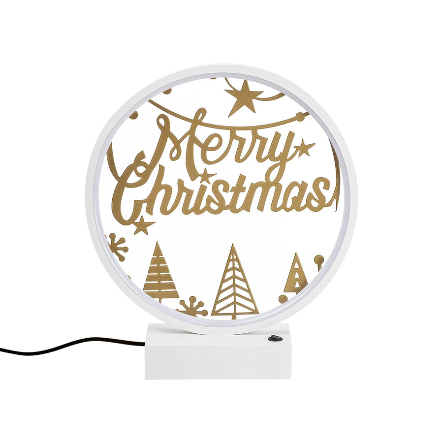 Merry Christmas Agacli Yuvarlak Masa Lambasi - Beyaz