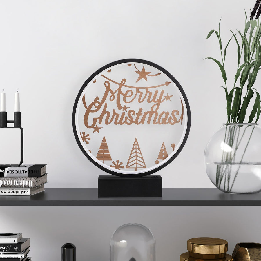 Merry Christmas Agacli Yuvarlak Masa Lambasi - Siyah