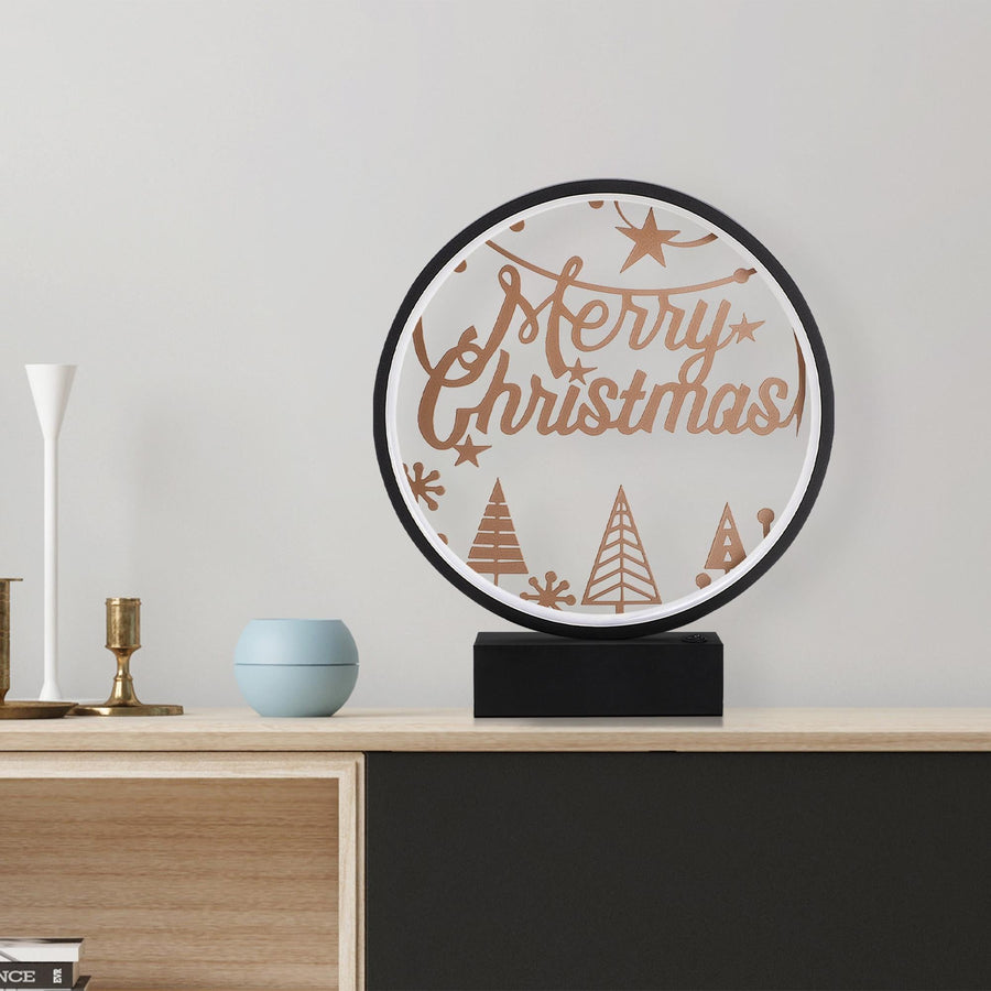 Merry Christmas Agacli Yuvarlak Masa Lambasi - Siyah