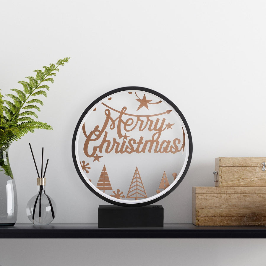 Merry Christmas Agacli Yuvarlak Masa Lambasi - Siyah