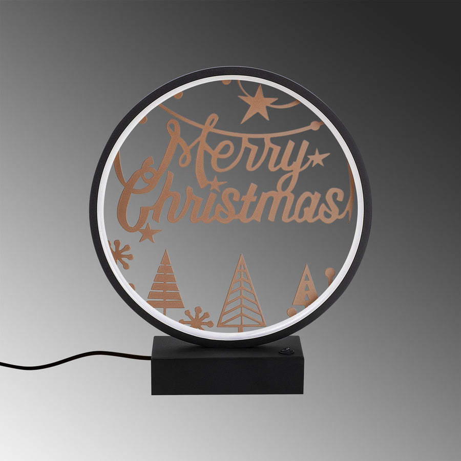 Merry Christmas Agacli Yuvarlak Masa Lambasi - Siyah