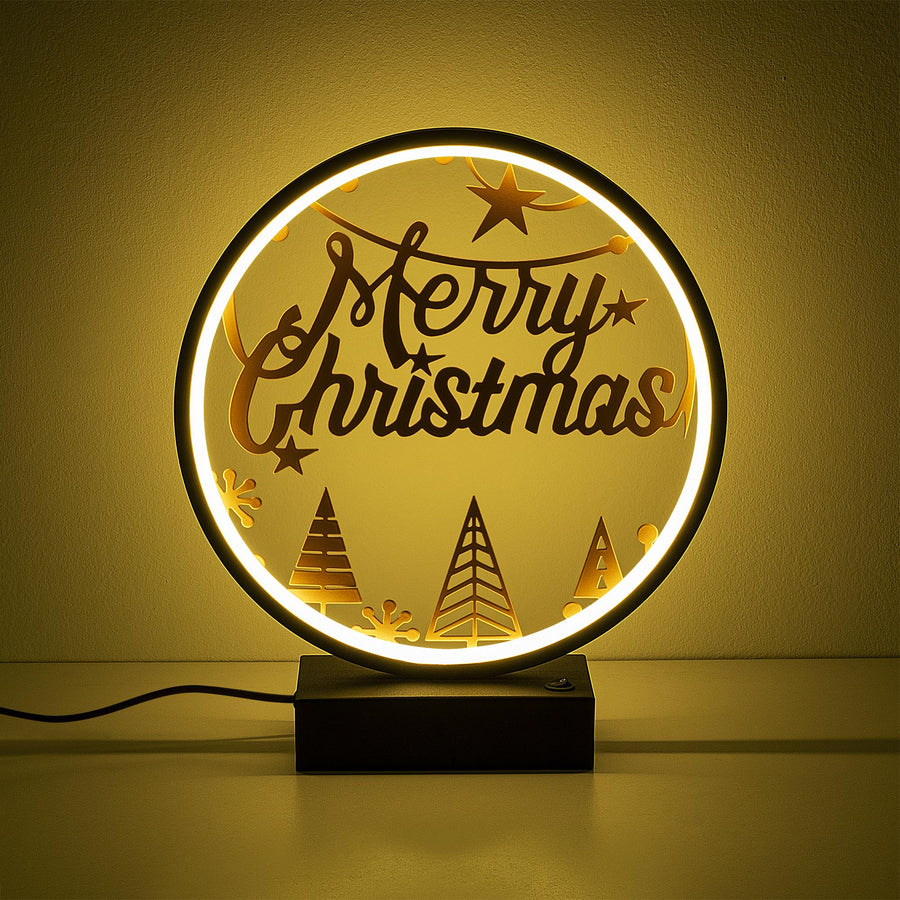 Merry Christmas Agacli Yuvarlak Masa Lambasi - Siyah