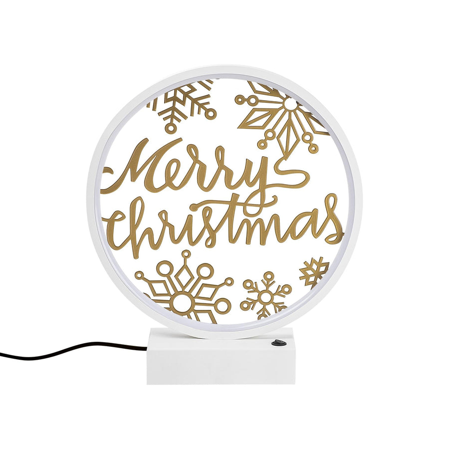 Merry Christmas Kar Taneli Masa Lambasi - Beyaz
