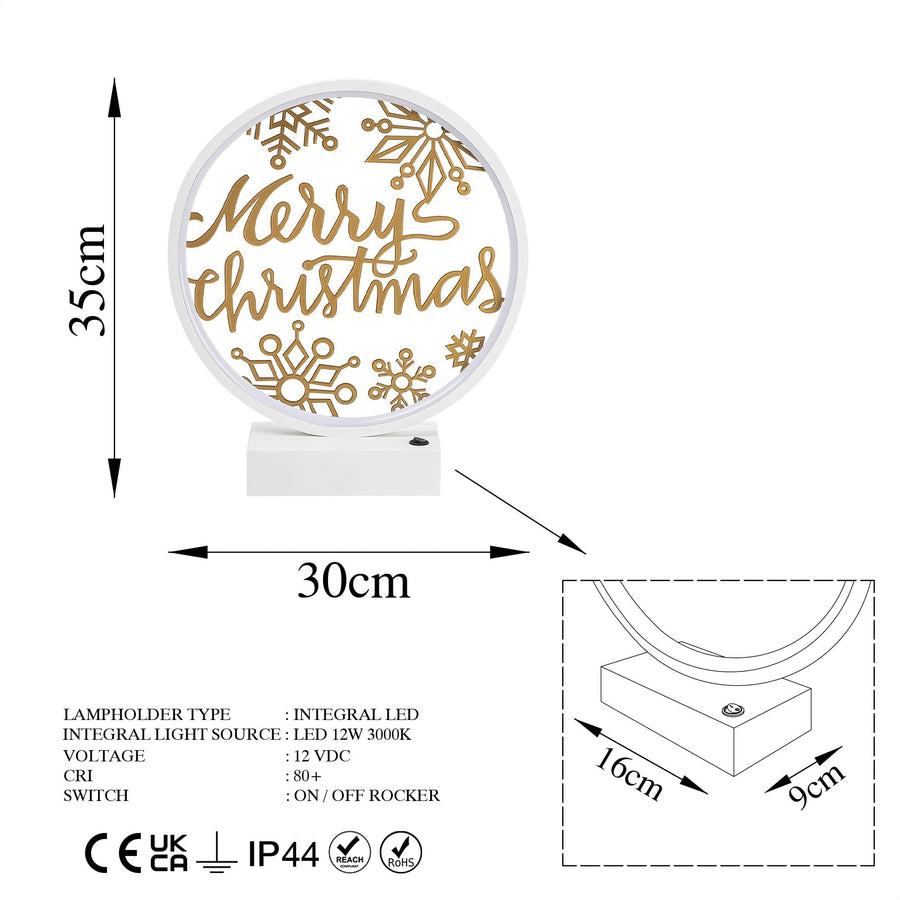 Merry Christmas Kar Taneli Masa Lambasi - Beyaz