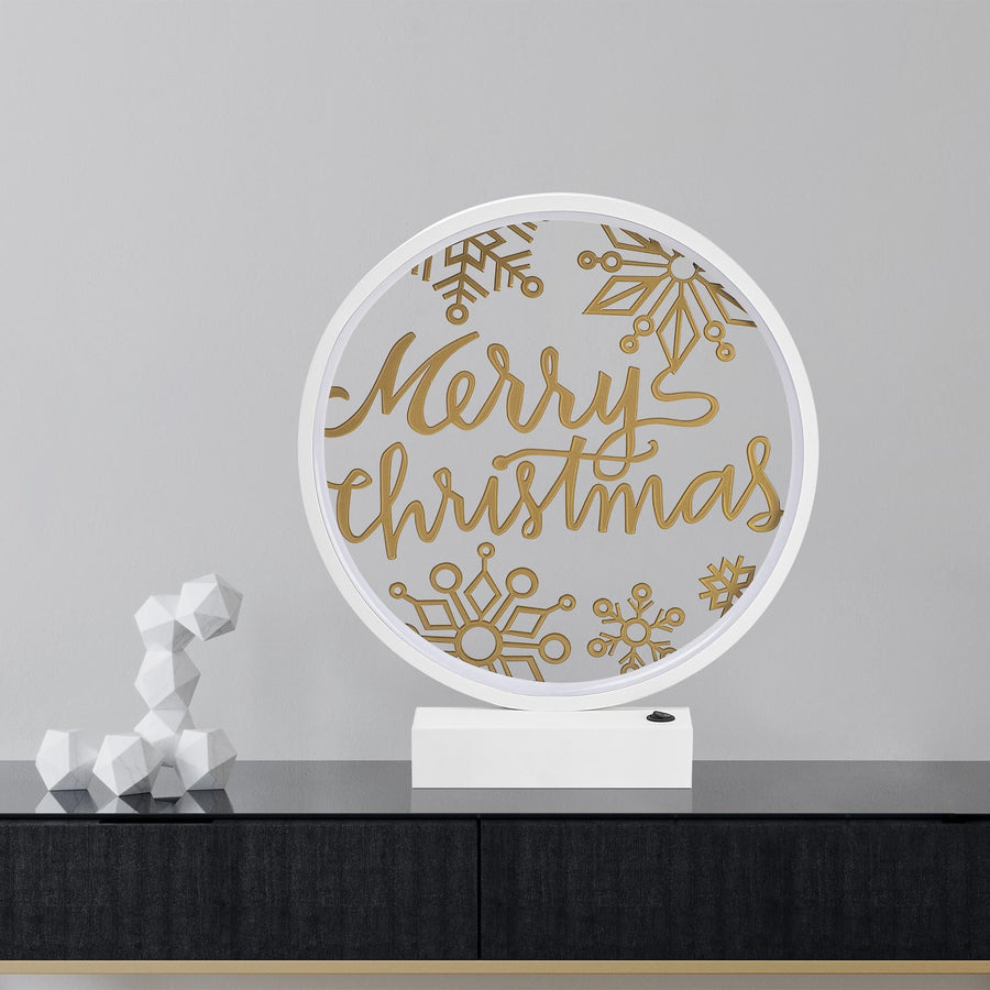 Merry Christmas Kar Taneli Masa Lambasi - Beyaz