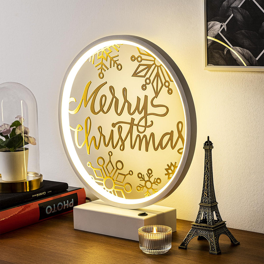 Merry Christmas Kar Taneli Masa Lambasi - Beyaz
