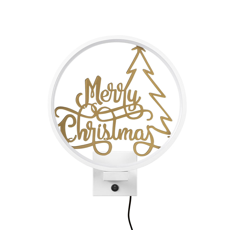 Merry Christmas Yazili Metal Duvar Apligi - Beyaz