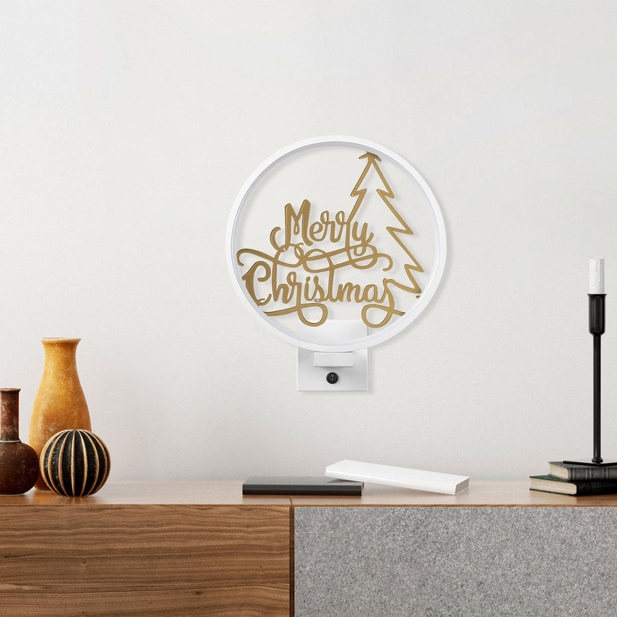 Merry Christmas Yazili Metal Duvar Apligi - Beyaz