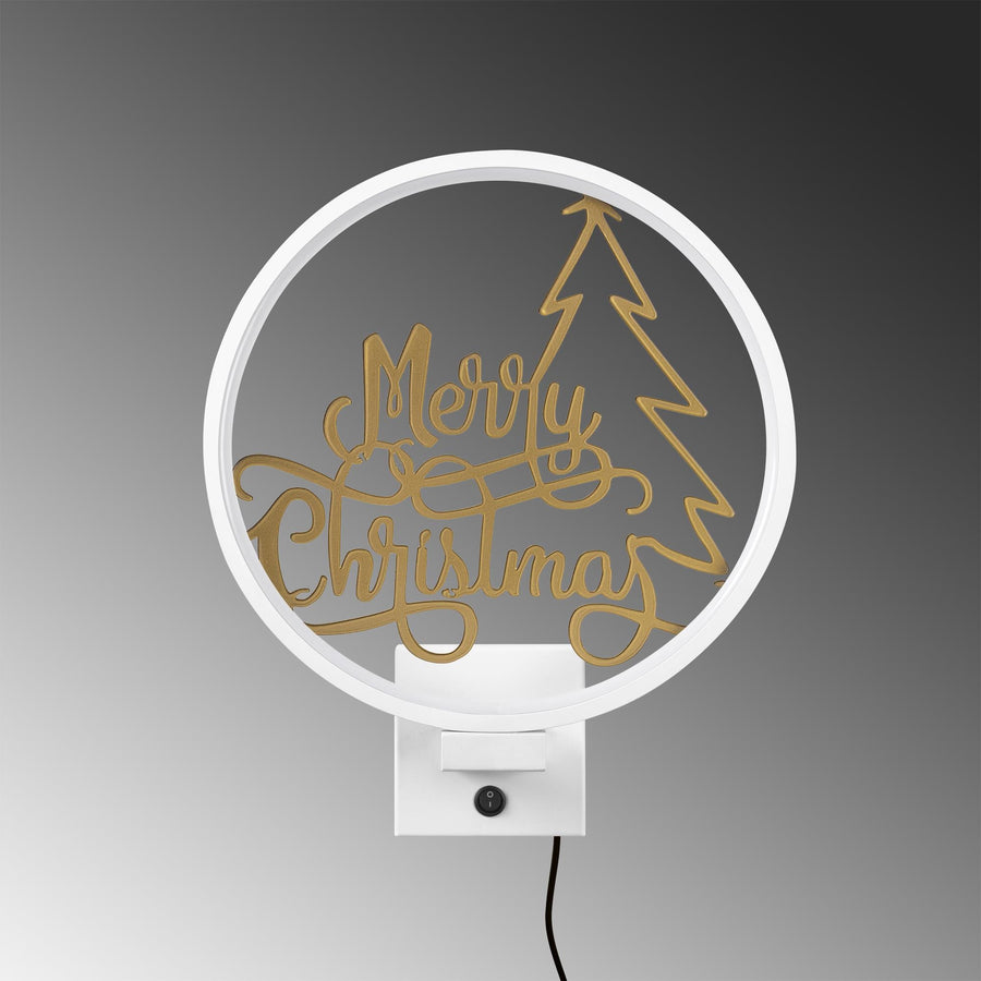 Merry Christmas Yazili Metal Duvar Apligi - Beyaz