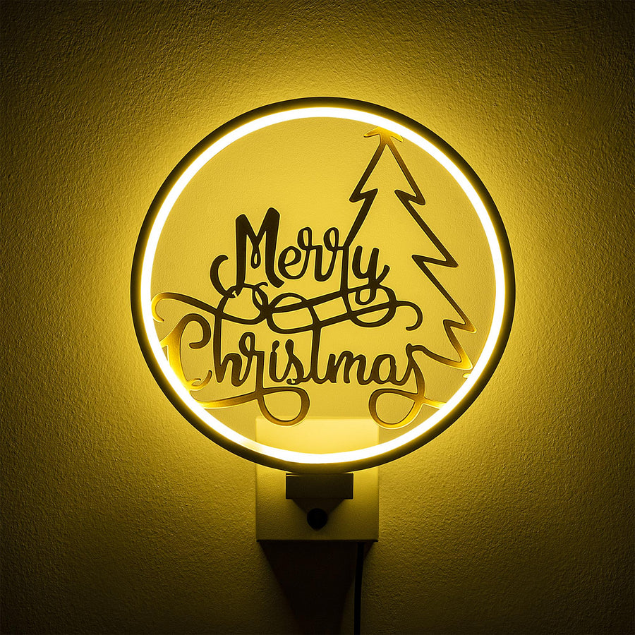 Merry Christmas Yazili Metal Duvar Apligi - Beyaz