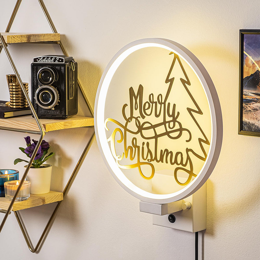 Merry Christmas Yazili Metal Duvar Apligi - Beyaz