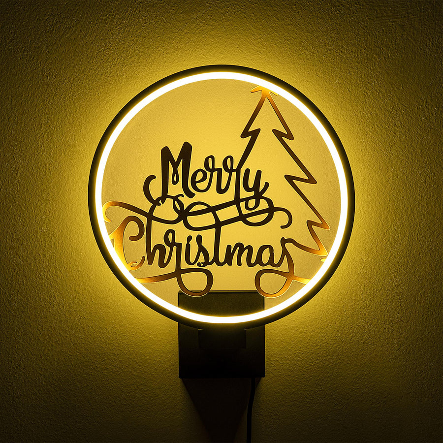 Merry Christmas Yazili Metal Duvar Apligi - Siyah