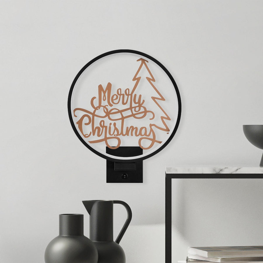 Merry Christmas Yazili Metal Duvar Apligi - Siyah