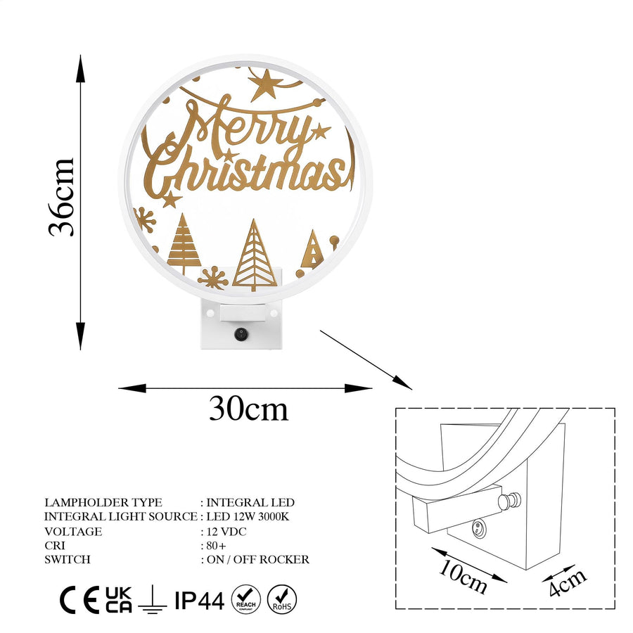 Merry Christmas Yildizli Metal Duvar Apligi - Beyaz