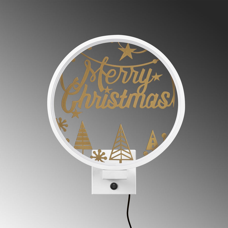 Merry Christmas Yildizli Metal Duvar Apligi - Beyaz