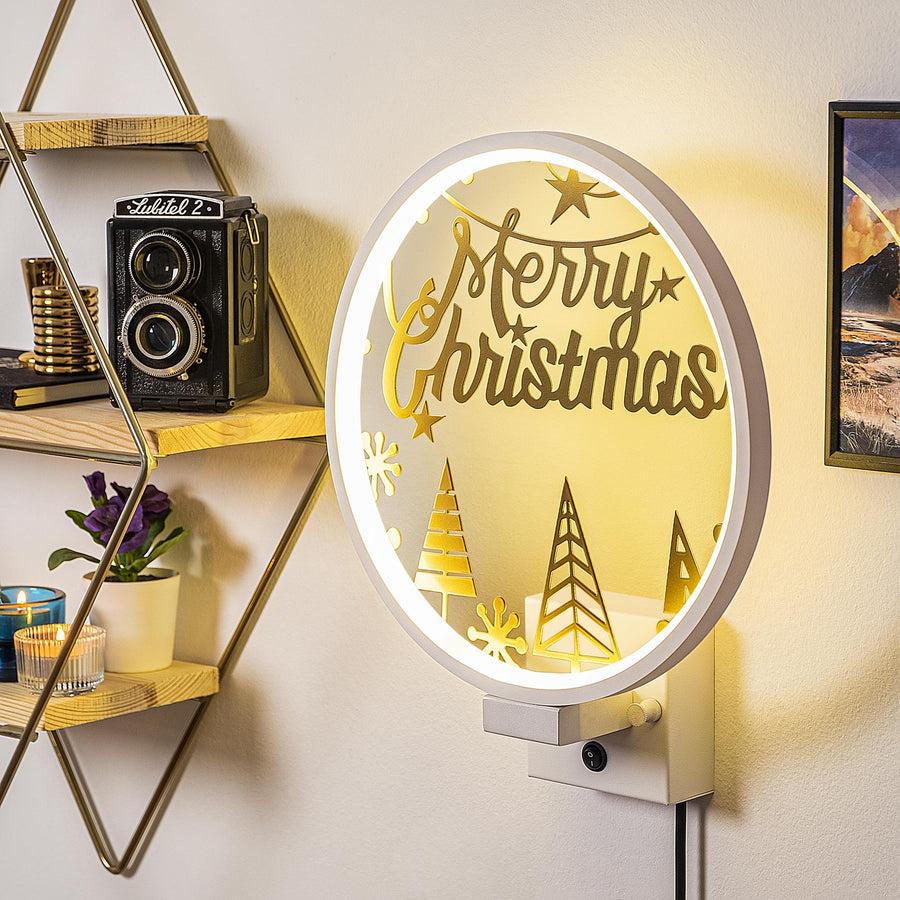 Merry Christmas Yildizli Metal Duvar Apligi - Beyaz