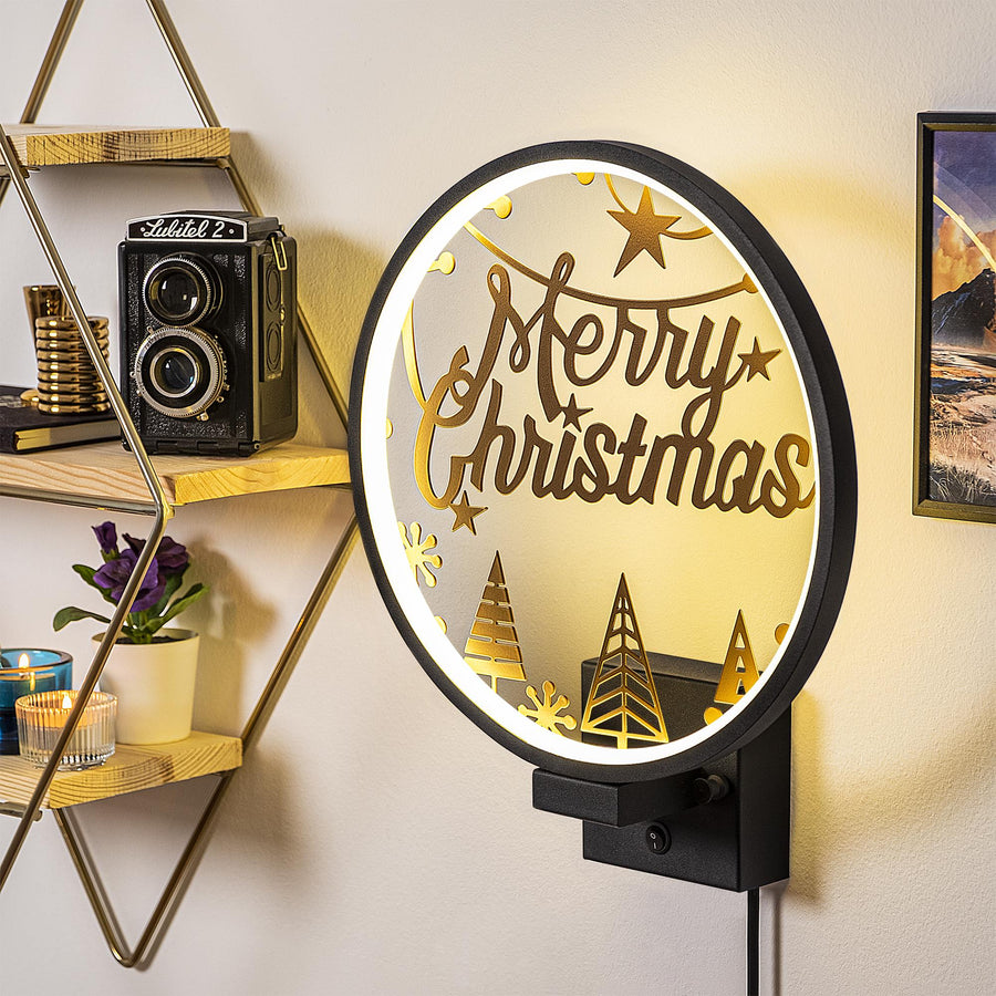 Merry Christmas Yildizli Metal Duvar Apligi - Siyah