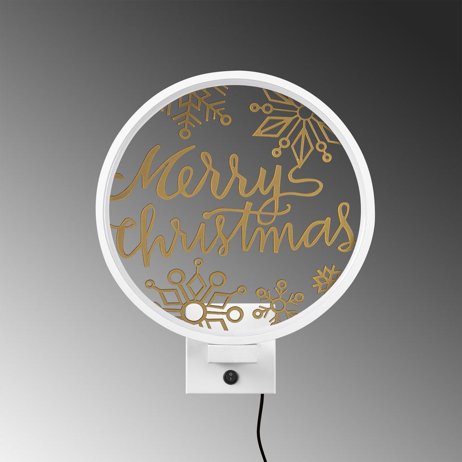 Merry Christmas Kar Taneli Metal Duvar Apligi - Beyaz