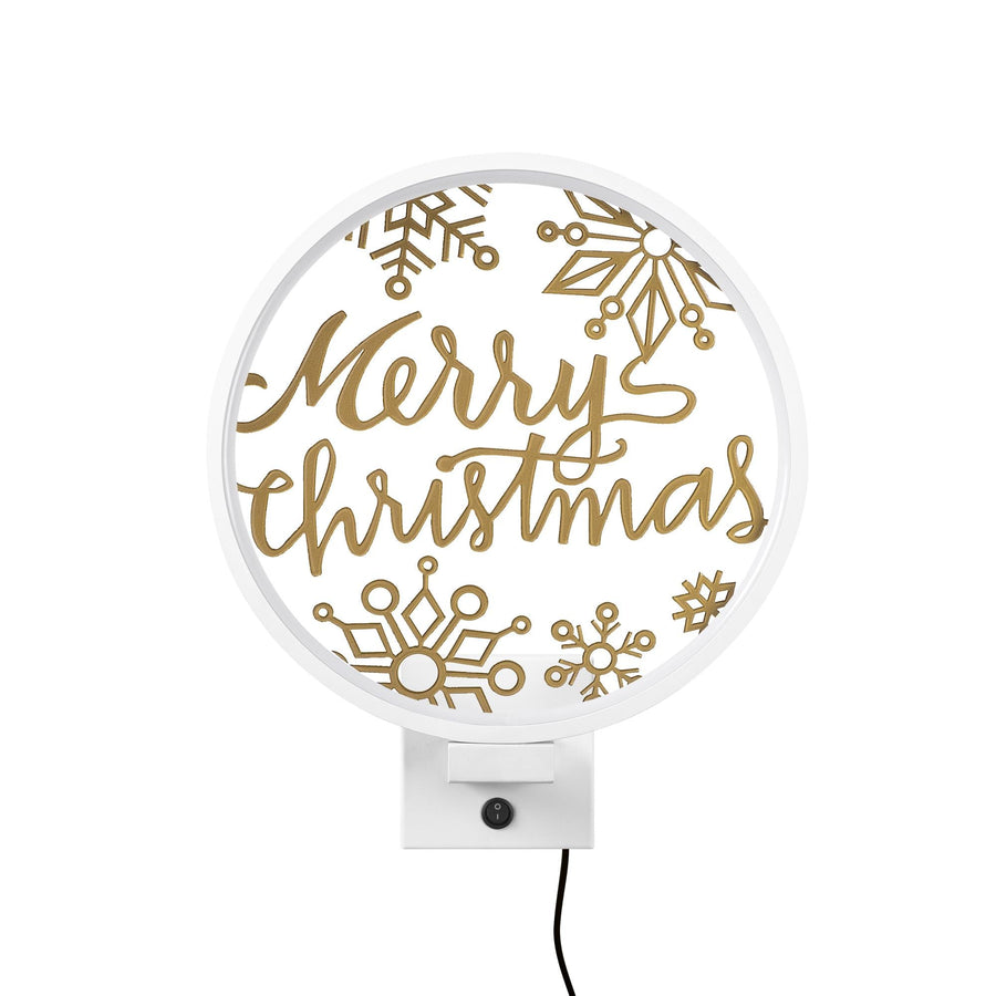 Merry Christmas Kar Taneli Metal Duvar Apligi - Beyaz